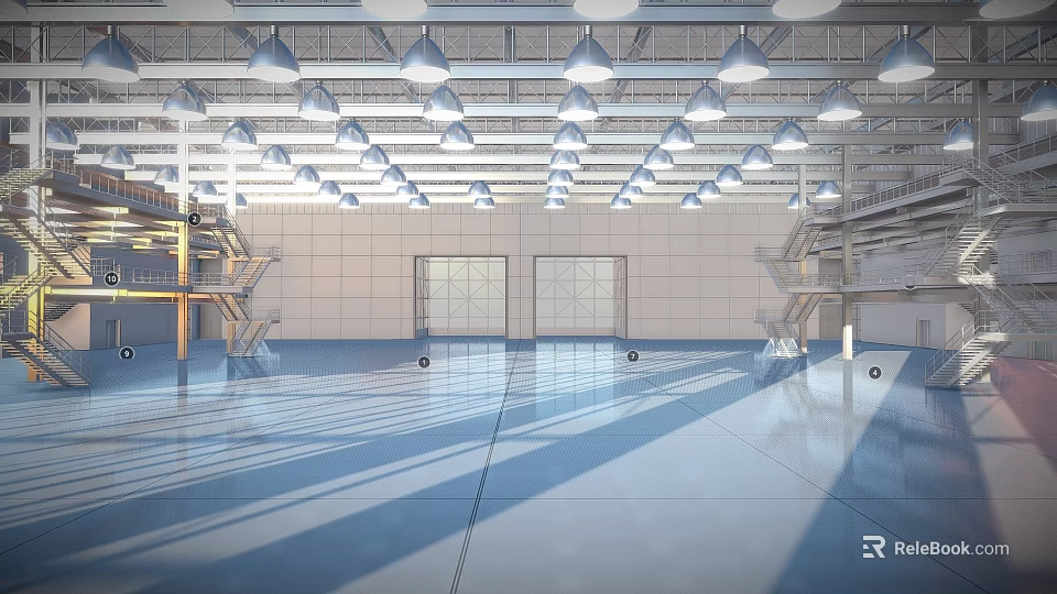 Industrial Factory Building With High Ceiling Metal Structure Industrial Pendant Lighting And Spacious Open Space 3d model 