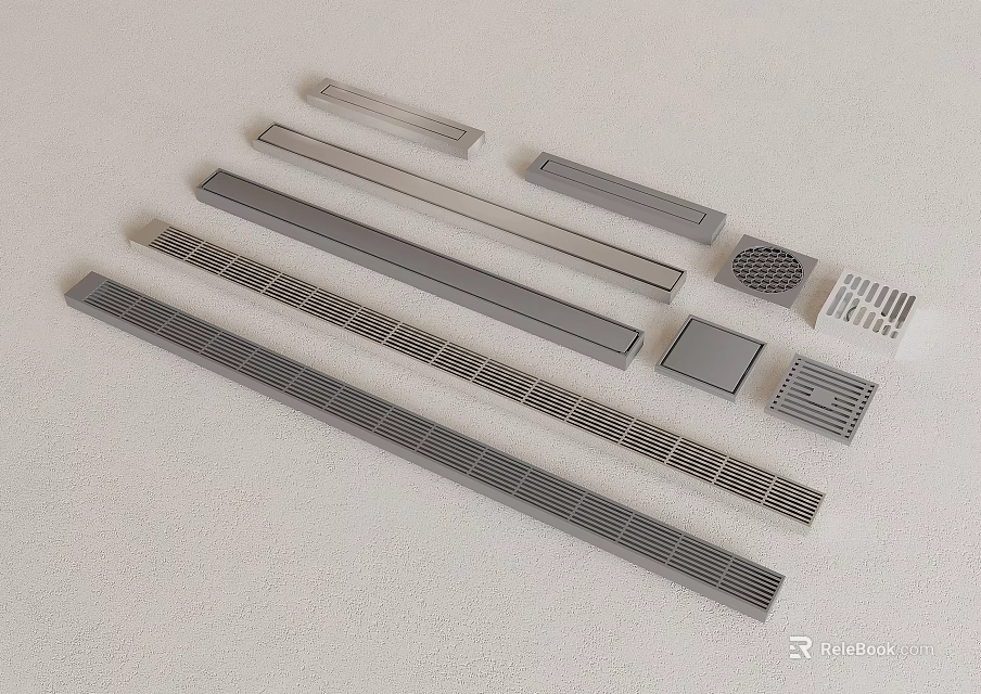 Various Metal Ventilation Grilles and Strip Components for Building Applications 3d model