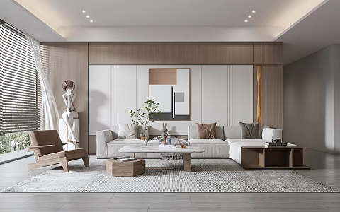 Modern living room modern sofa coffee table combination modern background wall 3d model