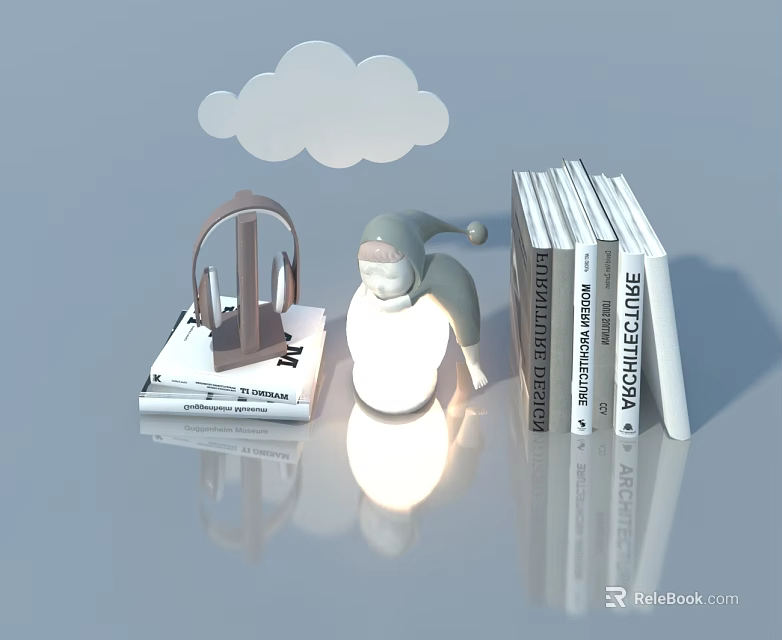 Modern Hinged Door Design In Study Space With Stacked Architecture Books And Decor 3d model