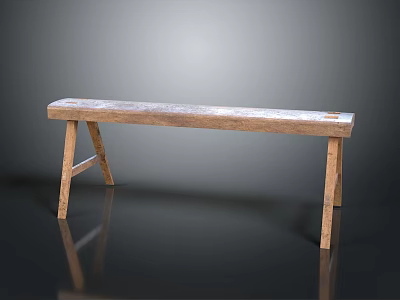 Rustic Wooden Bench With Natural Wood Grain And Simple Leg Structure 3d model