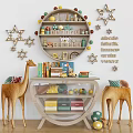 Colorful Decorative Cabinet With Giraffe Figurines Star Wall Decor Toy Display And Storage Drawers