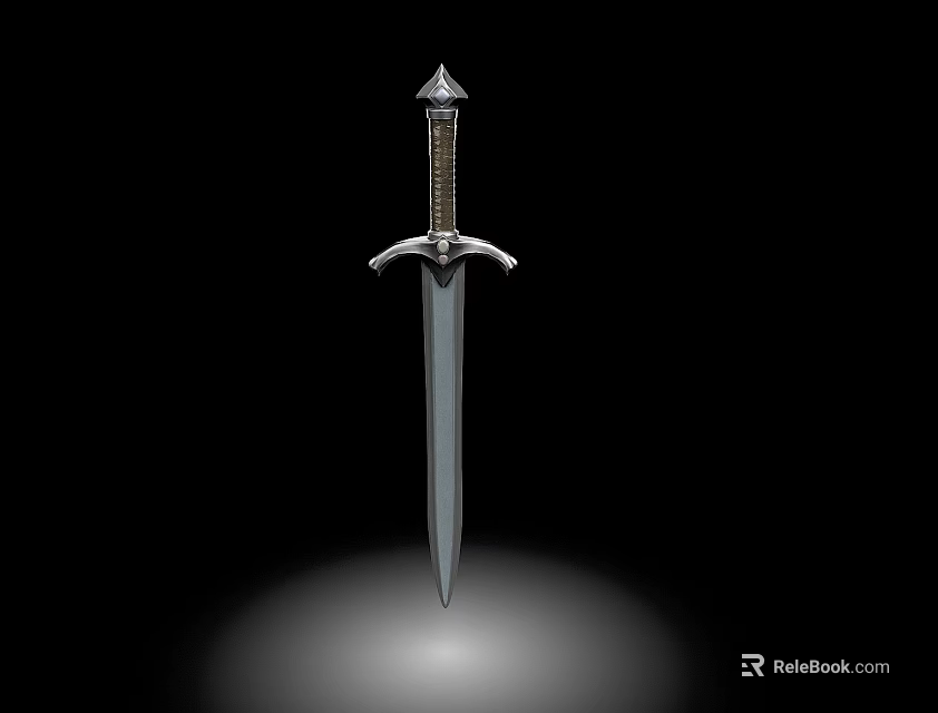 Classic Medieval Sword With Metal Hilt And Sharp Blade Isolated On Black Background 3d model 