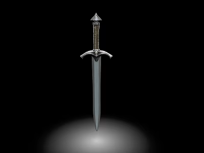 Classic Medieval Sword With Metal Hilt And Sharp Blade Isolated On Black Background 3d model