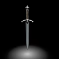 Classic Medieval Sword With Metal Hilt And Sharp Blade Isolated On Black Background