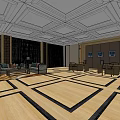 Elegant Storefront Reception Area With Wooden Floor And Decorative Ceiling Sofa And Tables