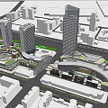 Urban Commercial Complex With High Rise Towers Connecting Walkways And Open Plazas