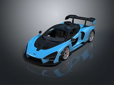 Blue High Performance Sports Car With Black Rear Wing And Sleek Exterior Design 3d model