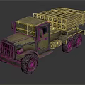 Vintage Military Style Six Wheel Truck With Metal Grid Bed And Worn Green Exterior