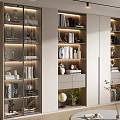 Modern Bookcase Interior Design With Glass Doors LED Lighting And Decorative Items 3d model