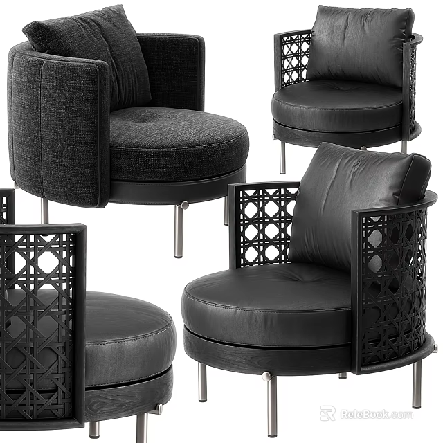 Modern Black Leather Accent Chair With Laser Cut Armrests And Metal Legs 3d model 