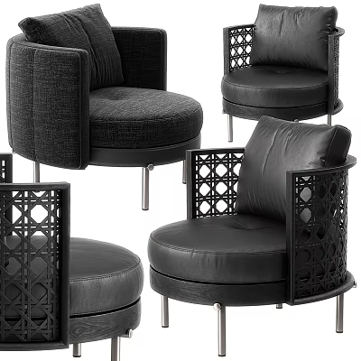 Modern Black Leather Accent Chair With Laser Cut Armrests And Metal Legs 3d model