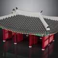 Traditional Ancient Chinese Architecture with Gray Tiled Roof Red Pillars and Curved Eaves Design