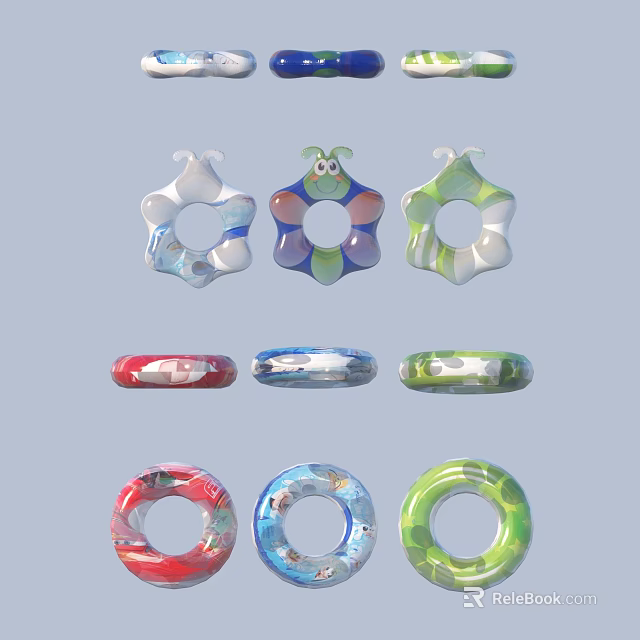 Colorful Inflatable Swim Rings With Various Shapes And Summer Swimming Designs 3d model 