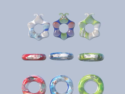 Colorful Inflatable Swim Rings With Various Shapes And Summer Swimming Designs 3d model