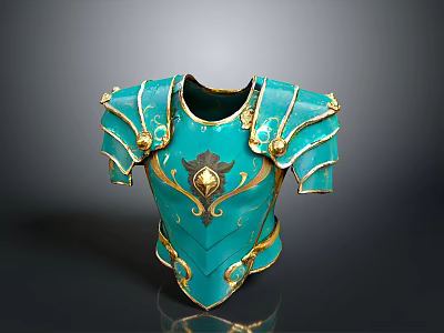Turquoise Decorative Chest Plate With Ornate Gold Accents And Intricate Design For Home Decor 3d model