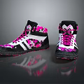 Stylish High Top Shoes with Black Pink White Camouflage Pattern and Pink Laces