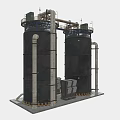 Industrial Storage Tanks With Ladders Pipes Top Platform And Bottom Warning Stripes Design