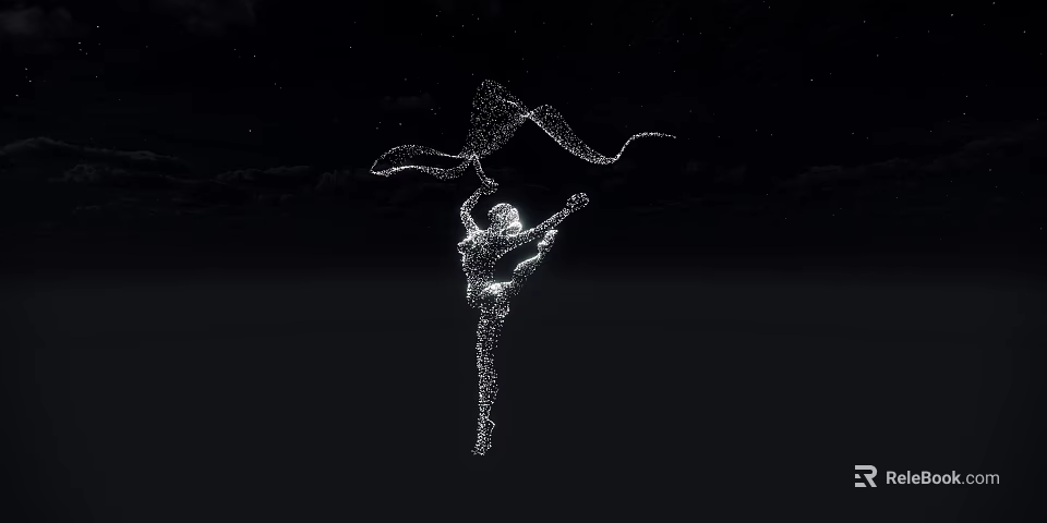 Elegant Decorative Light With Dynamic Dancer Silhouette And Light Dot Design On Black Background 3d model 