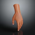 3D Hand Model Realistic Brown Skin Long Fingers Palm Facing Downward on Black Reflective Background