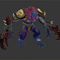 Orc Warrior Creature With Lion Head Muscular Body Orange Torso Purple Pants And Claw Weapons