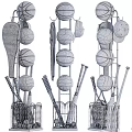 Multilayer Sports Equipment Storage Rack with Basketballs Volleyballs Tennis Rackets and Bats