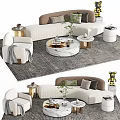 Modern L-shaped Sofa And Round Coffee Table Set With Marble Top And Decorative Pillows 3d model
