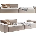 Modern Two Seater Sofa In Beige Fabric With Brown Pillow And Patterned Throw 3d model