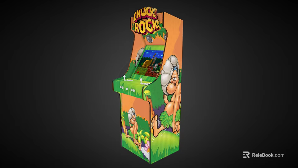 Chicken Rock Arcade Game Machine with Cartoon Characters Green Grass Background and Screen 3d model 
