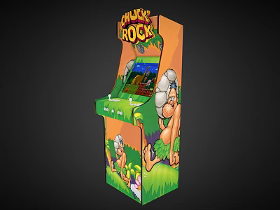 Chicken Rock Arcade Game Machine with Cartoon Characters Green Grass Background and Screen 3d model