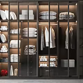 Modern Wardrobe Design With Glass Doors Featuring Folded Clothes Hanging Garments And Storage Drawers