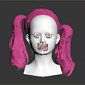 Pink Pigtail Wig On Mannequin Head With Realistic Human Face And Hair