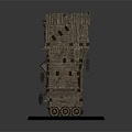Wooden Mobile Siege Tower as Medieval Siege Weapon with Wheels and Flag