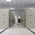 Row of Storage Cabinets Along Hallway with Smooth Floor and White Ceiling Lights