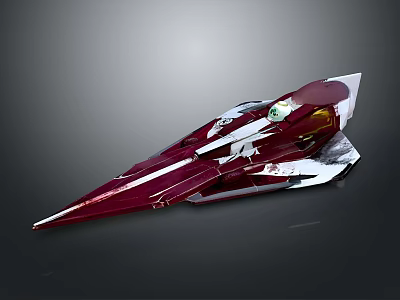 Cosmic Aerospace Sleek Red Silver Spaceship With Futuristic Streamlined Cockpit Design 3d model