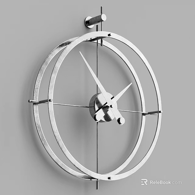 Modern Metal Wall Clock With Circular Frame And Thin Hands Hanging On Wall 3d model