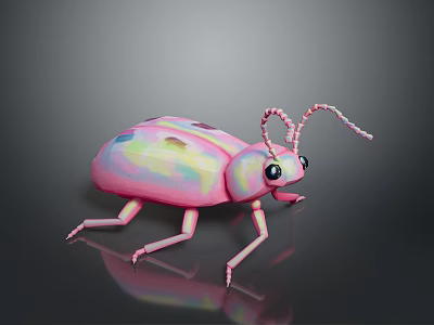 Colorful Polygonal Insect With Shiny Pink Body Big Eyes And Antennae 3d model