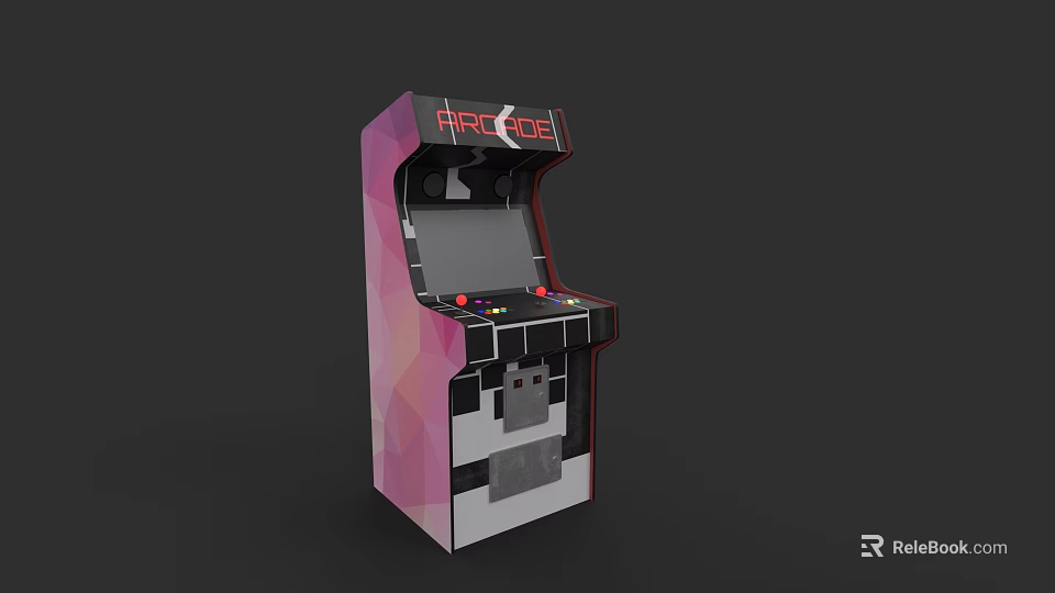 Colorful Pink And Black Arcade Machine With Classic Game Controls And Screen 3d model 