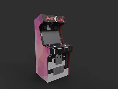 Colorful Pink And Black Arcade Machine With Classic Game Controls And Screen 3d model