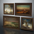 Framed Oil Paintings With Scenic Landscapes And Vintage Wooden Frames