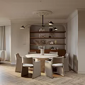Modern Circular Living Dining Room With White Sofa Round Coffee Table Brown Chair And Chandelier