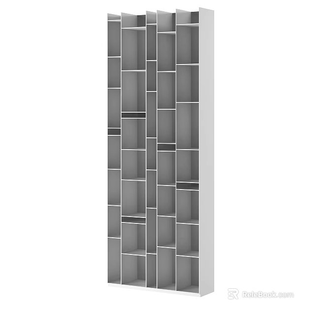 Modern Grey Bookcase With Multiple Open Cube Shelves And Storage Compartments 3d model 