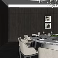 Elegant Modern Private Dining Room Interior With Round Dining Table White Chairs Chandelier And Paintings