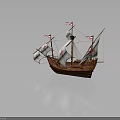 Historical Wooden Sailing Ship With White Sails Adorned With Red Crosses Classic Masts And Rigging