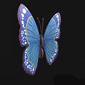 Vibrant Blue Butterfly With Purple Spots White Dots And Yellow Wing Edges On Black Background