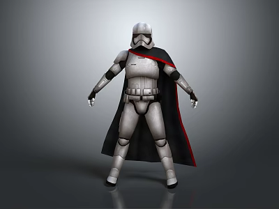 Armored Character In Helmet With Black Cape Red Trim And Metallic Armor Standing 3d model