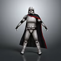 Armored Character In Helmet With Black Cape Red Trim And Metallic Armor Standing