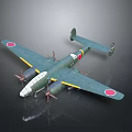 Military Aircraft Weapon Model With Green Body Red Round Insignia Four Propellers And Twin Tail