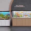 Modern Aquarium Fish Tanks With White And Wooden Cabinets And Colorful Fish Green Plants