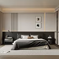 Modern Bedroom Interior Design With Bed Nightstands Wall Art Wardrobe And Rug